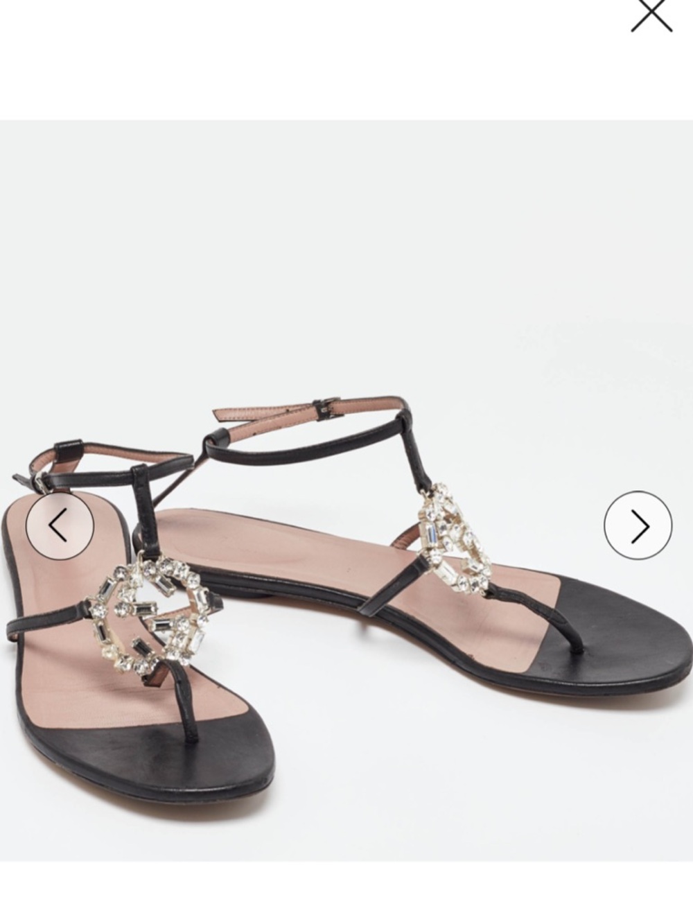 Gucci Black Suede Crystal-Embellished GG Thong Flat Sandals  Size37